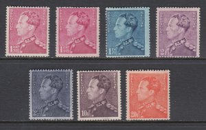 Belgium Sc 294, 294a, 295, 296, 297, 302, 303 MNH. 1936 King Leoopld, 7 differen