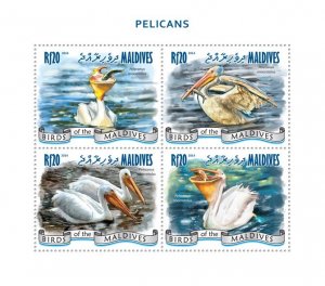MALDIVES - 2014 - Pelicans - Perf 4v Sheet - Mint Never Hinged