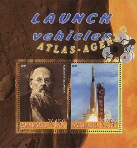 Malawi Launch Vehicles Atlas Agena D Souvenir Sheet of 2 Stamps Mint NH