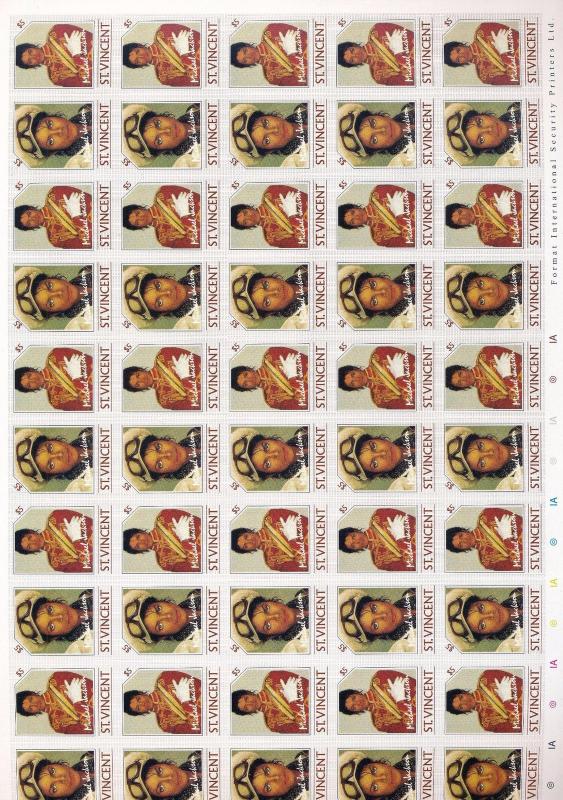 St Vincent 1985 Michael Jackson Imperf Sheets MNH x 4 (200 Stamps) You 982