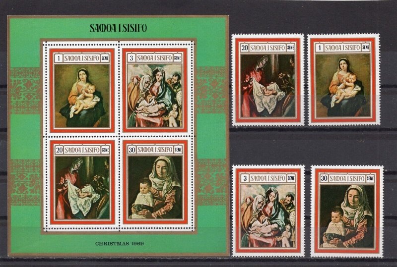 SAMOA 1969 CRISTMAS PAINTINGS SET OF 4 STAMPS & S/S MNH