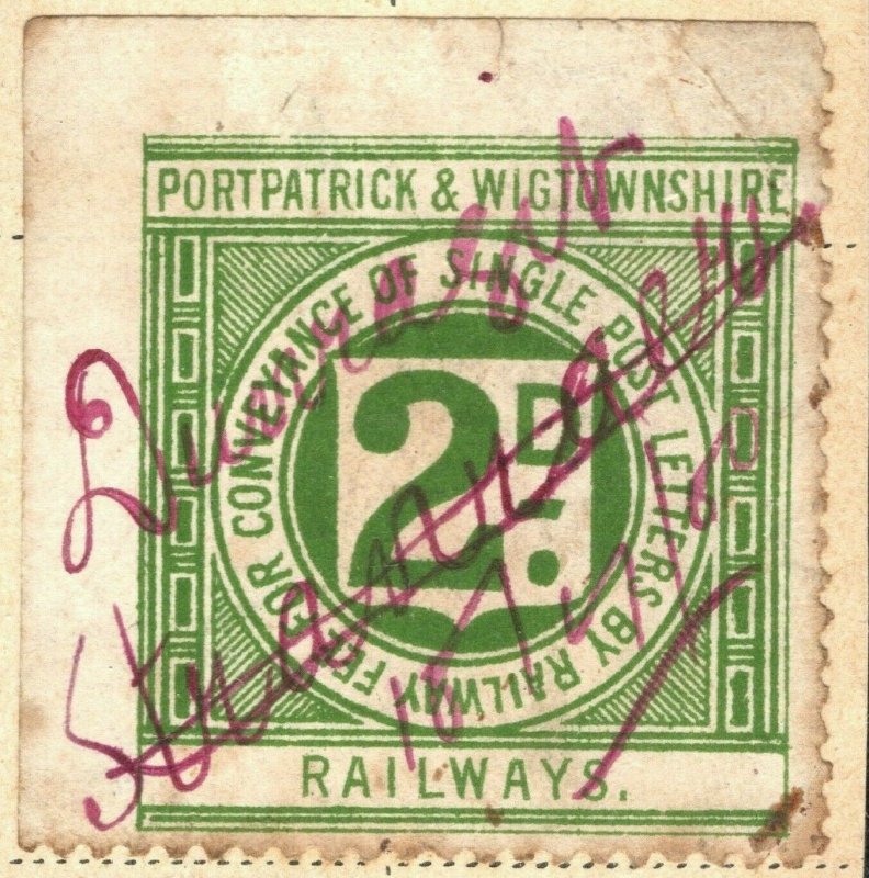 GB Scotland PORTPATRICK WIGTOWNS RAILWAY Stamp 2d Used *Stranraer* RARE WHITE59