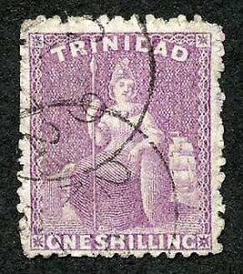 Trinidad SG73b 1/- Mauve (aniline) Wmk Crown CC Perf 12.5 Fine used