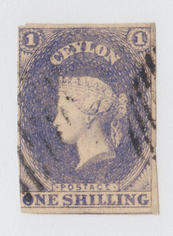 Ceylon Sc 11, SG 10 used. 1857 1sh violet QV, imperf, sound, almost VF