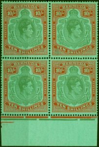 Bermuda 1939 10s Bluish Green & Deep Red-Green SG119a Fine MNH Block of 4