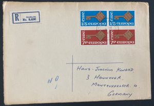 1968 Dublin Ireland Registered Cover To Hannover Germany