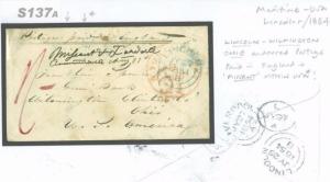 S137a 1854 GB MARITIME Lincoln Transatlantic Mail via Liverpool/Ohio MISSENT USA
