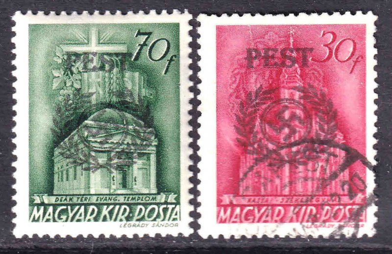 HUNGARY WW2 PEST OVERPRINTS OG H M/M CDS F/VF TO VF SOUND x2 DIFFERENT $$$$$$$