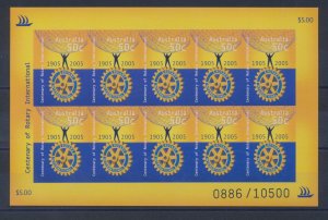 2005 AUSTRALIA, Rotary International Centennial, 10 Values Untoothed Minifo, 10,