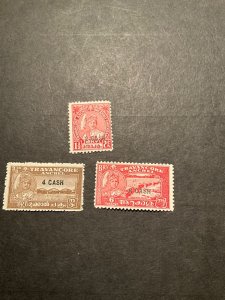 Stamps Indian States Travancore Scott #45-7 hinged