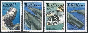 Tuvalu 570-573,MNH.Michel 591-594. Marine life 1991.Turtles,Whales.