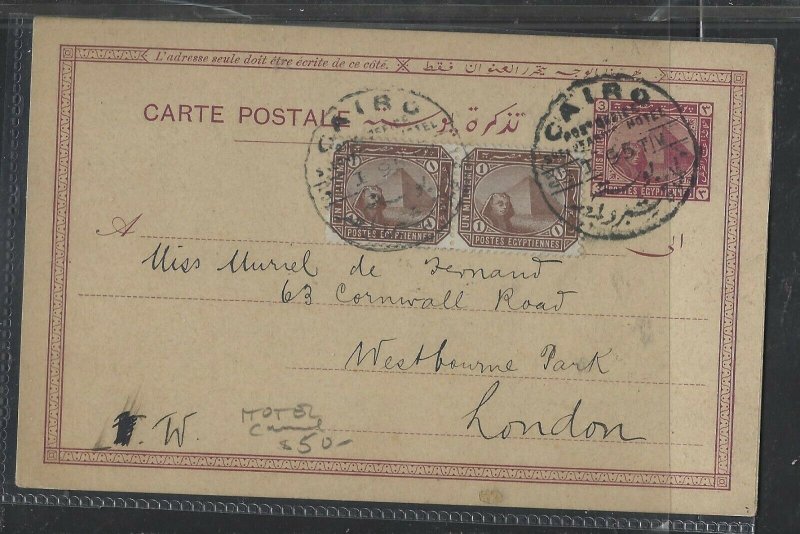EGYPT COVER (PP0802B) 1895 SPHYNX 3 M PSC+1M PR HOTEL CANCEL TO ENGLAND 