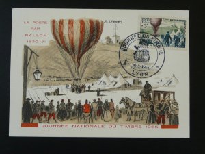 postal history Ballon Monté hot air ballon maximum card stamp day 1955