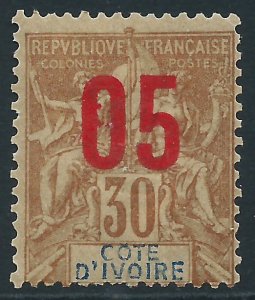 Ivory Coast, Sc #38, 5c on 30c, MH