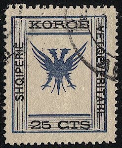 ALBANIA 1917 Sc 59  25C Coat of Arms Used VF - Eagle / Bird