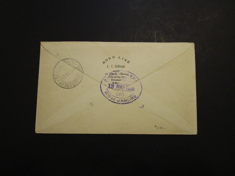 Trinidad 1930 NYRAB Flight Cover to Brazil / NY25-bb / 3-8-30 - Z3689