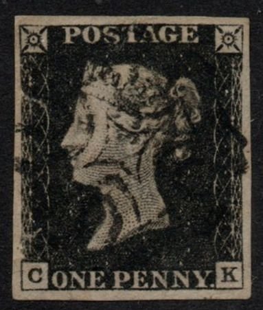 1840 GB QV SG1 Penny Black Plate 1b (C-K) 4 Nice margins Black M/Cross (LPS22)