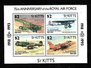 St. Kitts-Sc#355- id7-unsed NH sheet-Planes-RAF-75th anniversary-1993-