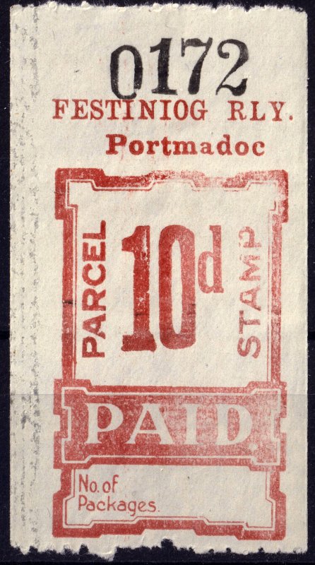 GB / Wales - FESTINIOG RAILWAY Parcel Stamp 10d (Portmadoc) - Mint