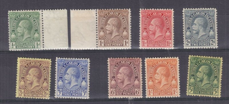 TURKS & CAICOS ISLANDS , 1928 KGV Postage & Revenue set tof 8 to 1s. & 5s., lhm.