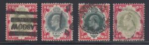 Great Britain Sc 138-138c used 1902 1sh KEVII, F-VF 