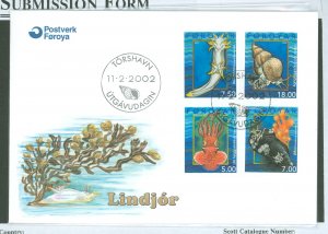 Faroe Islands 409-412 2002 mollusks, set of 4 on unaddressed, cacheted fd cover