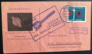 1963 Duren Germany Rocket Crash Flight Airmail Postcard Cover G Zucker