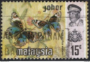 MALAYSIA JOHORE 1977 15c Multicoloured, Butterflies SG186 Used