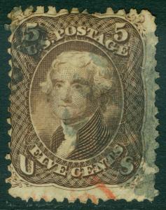 EDW1949SELL : USA 1868 Scott #95 Used. Black & Red cancels. PSAG Cert. Cat $900.