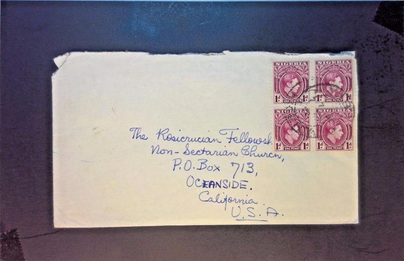 Nigeria 1952 Cover to USA w/ Block of 4 - Z1282