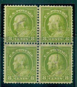 USA 1912-14 Sc#414 8c pale olive green Franklin Perf 12 Wmk S/L Blk 4 FU lot6...