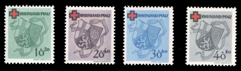 Rheinland-Pfalz #6NB3-6, cat. $66, 1949 Red Cross, set of four never hinged