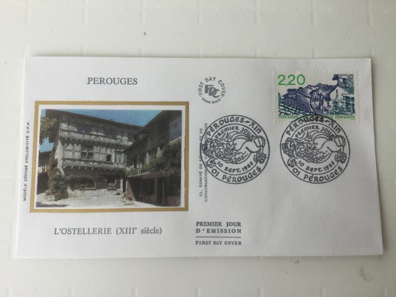 France Colorano silk FDC, 10 sept 1988, Perouges - Ain, l’ostellerie