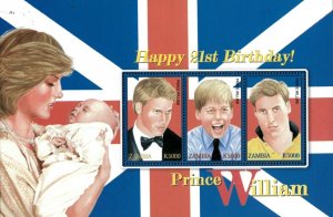 Zambia 2003 - Prince William 21st Birthday - Sheet of 3 - Scott 1001 - MNH