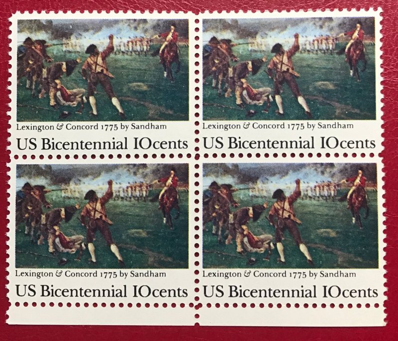 1975 US Sc 1563 MNH Block 10¢ Battle of Lexington and Concord CV$1.20 Lot 2137