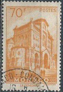 Monaco 408 (used) 70fr Cathedral of Monaco, org yel (1957)