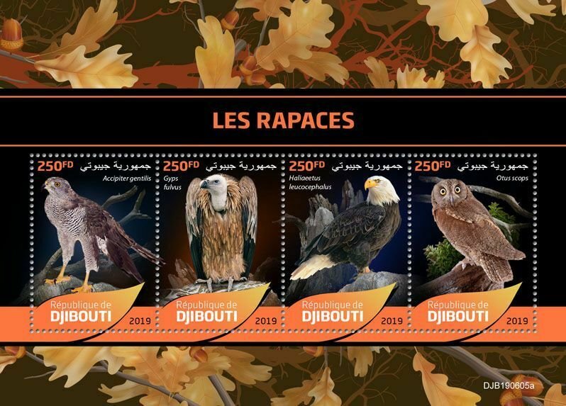 Z08 IMPERF DJB190605a Djibouti 2019 Birds of Prey MNH ** Postfrisch