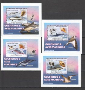 B1377 2008 Guinea-Bissau Marine Fauna Birds Dolphins 4 Lux Bl Mnh