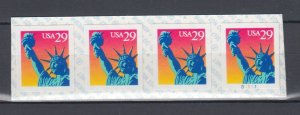 USA #2599b  Liberty coil strip of 4 with Plate  D1111 MNH