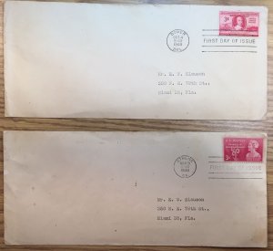 US #971, 977 First Day Covers (2) Moina Michael and Volunteer Firemen