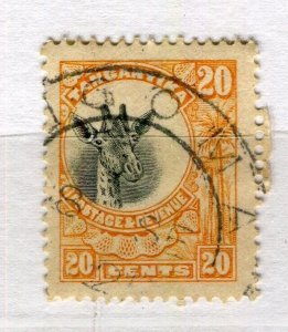 TANGANYIKA; 1922 early Giraffe issue used Shade of 20c. value, fair Postmark