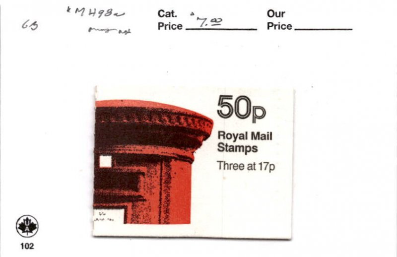 Great Britain, Postage Stamp, #MH98a Booklet Mint NH, 1970 Machins Queen (AB)