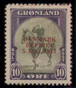 GREENLAND #22a (22v2) 10ore Red Ovpt, NH lightly toned, VF SCARCE, Scott $640.00