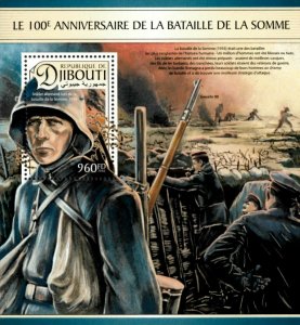 Djibouti 2016 - World War I, Battle of Somme, 100 Years - Souvenir Sheet - MNH