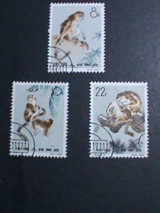 ​CHINA -1963-SC#  713-5 RARE GOLDEN HAIR MONKIES CTO-OGH VERY FINE RARE