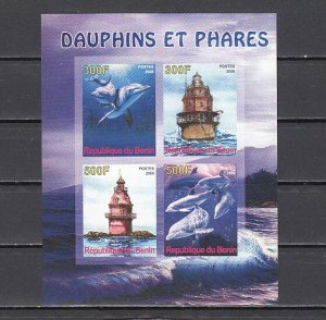 Benin, 2008 issue. Dolphins & Lighthouses on an IMPERF sheet of 4. ^