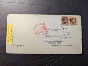 1930 Spain Graf Zeppelin LZ 127 Airmail Cover Seville to Buffalo NY USA