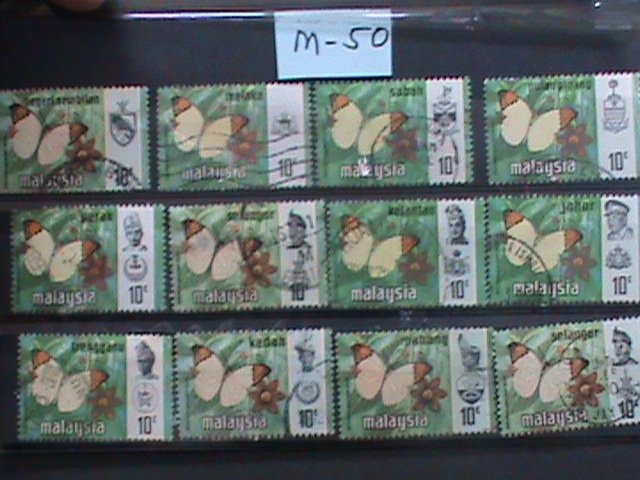 ​MALAYSIA-1971-VERY OLD LOVELY BUTTERFRIES USED 12 STAMPS-#M50-VERY FINE