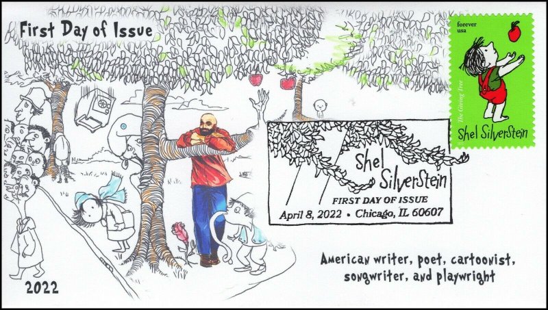 22-062, 2022, Shel Silverstein, First Day Cover, Pictorial Postmark, The Giving  