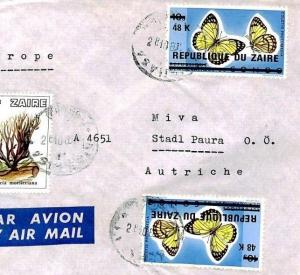 CM2 Zaire BUTTERFLIES Cover 1980 Missionary Vehicles Air Mail Austria MIVA